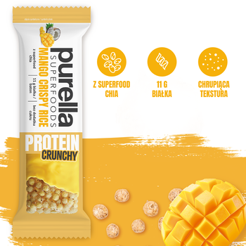 Purella Superfoods, Mango Crispy Rice, baton proteinowy, 45 g