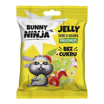 Bunny Ninja, żelki bez cukru o smaku owocowym w kształcie kółeczek, 75 g