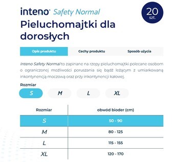 Inteno Safety Normal, pieluchomajtki dla dorosłych, S, 20 szt.