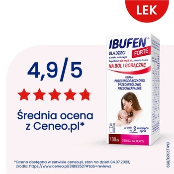 Ibufen dla dzieci FORTE o smaku malinowym, 200 mg/5 ml, zawiesina doustna, 100 ml