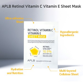 APLB Retinol Vitamin C Vitamin E Sheet Mask, maska w płachcie na twarz z retinolem oraz witaminami C i E, 25 ml