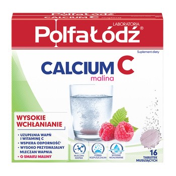Laboratoria PolfaŁódź Calcium C, o smaku malinowym, tabletki musujące, 16 szt.