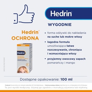Hedrin Ochrona, odżywka w sprayu do włosów chroniąca przed wszawicą, 100 ml