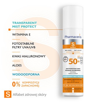 Pharmaceris S Transparent Mist Protect, antyoksydacyjna mgiełka ochronna do twarzy SPF 50+, 75 ml