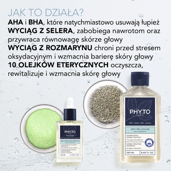 Zestaw Phyto Scalp Solution, Polleine, wzmacniający koncentrat przywracający równowagę skóry głowy, 30 ml + Anti-Pellicules, szampon przeciwłupieżowy, 250 ml