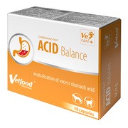 Vetfood Acid Balance, preparat neutralizujący nadmiar kwasu żołądkowego dla psów i kotów, kapsułki, 30 szt. https://azcdn.doz.pl/image/d/product/590f2323-scale-180x180.png