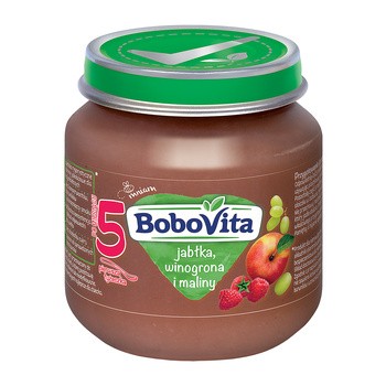 BoboVita, deserek jabłka, winogrona i maliny, 5m+, 125 g