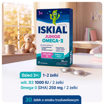 Iskial Junior Omega-3, żelki, smak truskawkowy, 30 szt.