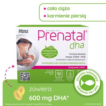 Prenatal DHA, w ciąży i podczas karmienia piersią (kwasy omega-3: DHA + EPA), kapsułki, 30 szt.
