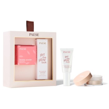 Paese, zestaw świąteczny All About The Base 1, rozświetlający krem do twarzy, 30 ml + puder jęczmienny, 10 g