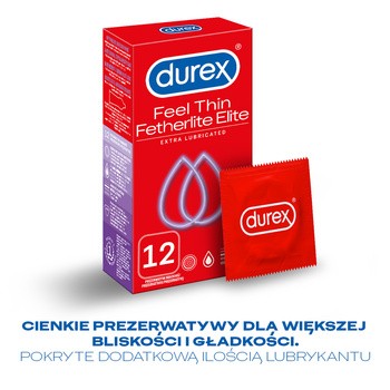 Durex Featherlite Elite, prezerwatywy ze środkiem nawilżającym, 12 szt.