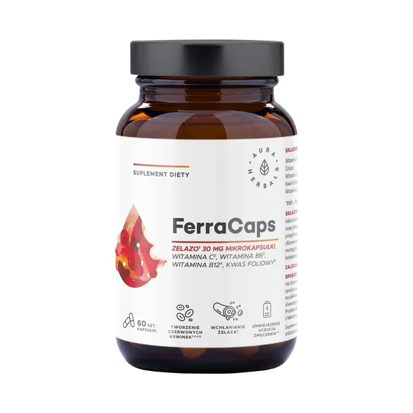 Żelazo 30 mg 60 kapsułek [Aura Herbals] - Aura Herbals