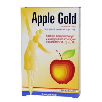 Apple Gold, kapsułki octu jabłkowego z wyciągiem ze szparagów i witaminami, 30 szt.