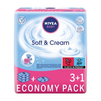 Nivea Baby Soft & Cream, chusteczki dla niemowląt, 4 x 63 szt.