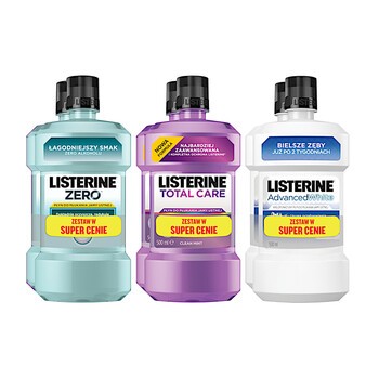 Zestaw promocyjny Listerine Advanced White, 500 ml, 2 szt. + Total Care, 500 ml, 2 szt. + Zero, 500 ml, 2 szt.