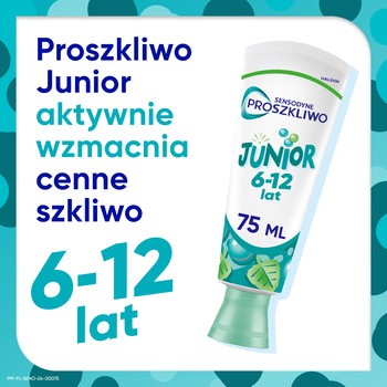 Sensodyne Proszkliwo Junior, pasta do zębów chroniąca szkliwo do zębów mlecznych i stałych 6-12 lat, z fluorem, 75 ml