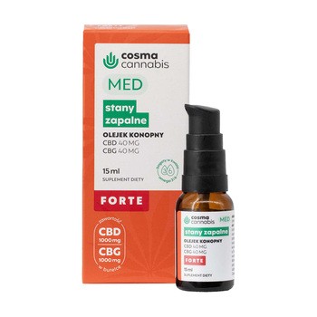 Cosma cannabis MED, olejek konopny FORTE: stany zapalne, 40 mg CBD + 40 mg CBG, 15 ml