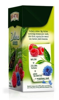 Big-Active, Zielona herbata z maliną, liściasta, 100 g