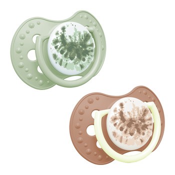 Canpol Lovi, smoczek uspokajający silikonowy dynamiczny, 0-3 m Tie Dye Green, 2 szt.