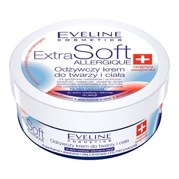 Eveline Extra Soft, odżywczy krem do twarzy i ciała do skóry wrażliwej i skłonnej do alergii, 200 ml