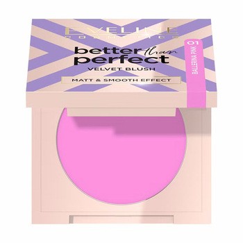 Eveline Better Than Perfect Velvet Blush, prasowany róż do policzków, 01 Ballerina Pink, 2,3 g