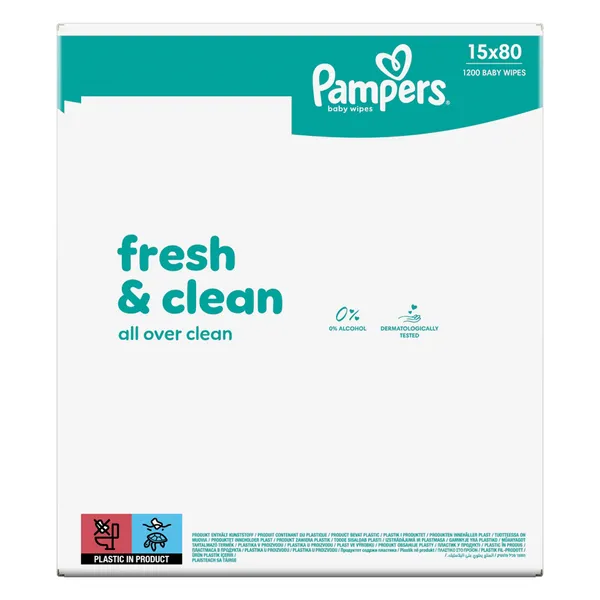 Влажные салфетки Pampers Fresh Clean, для детей, 15 упаковок по 80 шт