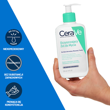 CeraVe, oczyszczający żel do mycia z ceramidami dla skóry normalnej i tłustej, 236 ml