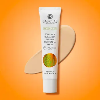 BasicLab Proteticus, tonująca ultralekka emulsja SPF 50 PPD 22,1 Prewencja i Antyoksydacja, 40 ml