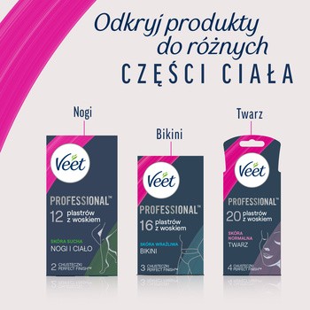 Veet Easy-Gel, plastry do depilacji z woskiem dla skóry wrażliwej, 12 szt.