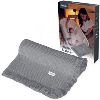 Lionelo Muslin Blanket, niemowlęcy kocyk muślinowy, Grey Dove, 1 szt.