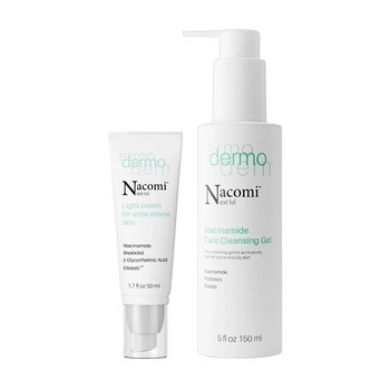 Zestaw Nacomi Next LVL Dermo, lekki krem do skóry trądzikowej, 50 ml + oczyszczający żel do mycia twarzy, 150 ml