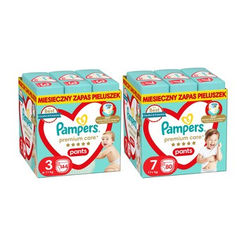 Zestaw Pampers Premium Care Pants 7 (17+ kg), 80 szt. + Pampers Premium Care Pants 3 (6-11 kg), 114 szt.