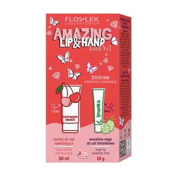 Zestaw Promocyjny Flos-Lek Amazing LIP & HAND, wazelina vege do ust limonka, 10 g + nawilżający sorbet do rąk, 50 ml