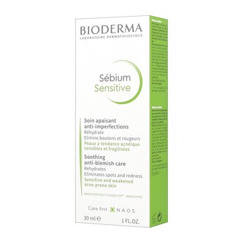 Bioderma Sebium Sensitive, łagodzący krem wspomagający leczenie skóry trądzikowej, 30 ml