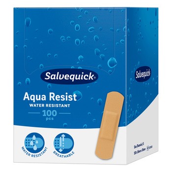 Salvequick Aqua Resist, wodoodporne plastry, małe (16 mm x 56 mm), 100 szt.
