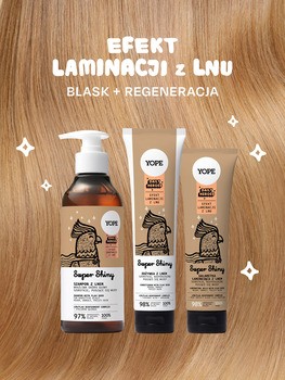 Yope Super Shiny, szampon z lnem do włosów puszących się, 300 ml