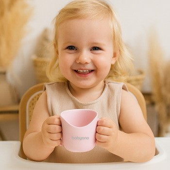 BabyOno Flow, ergonomiczny kubek treningowy dla dzieci, różowy, 1 szt.