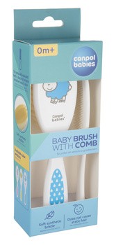 Canpol Babies, Zestaw szczotka z miękkim włosiem i grzebień dla niemowląt, niebieski, 1 szt.