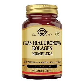 Solgar Kwas hialuronowy Kolagen Kompleks, 120 mg, tabletki, 30 szt.