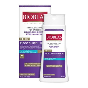 Bioblas, ziołowy, antystresowy szampon z procyjanidyną i biotyną do wszystkich rodzajów włosów, 360 ml