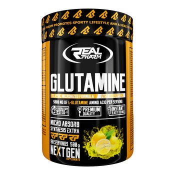Real pharm, Glutamine, smak cytrynowy, proszek, 500 g