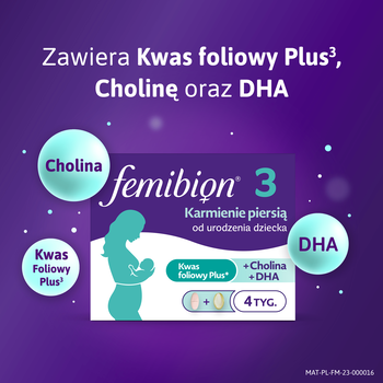 Femibion 3 Karmienie Piersią Cholina, DHA, Kwas Foliowy Plus, tabletki powlekane + kapsułki miękkie, 56 szt. + 56 szt.