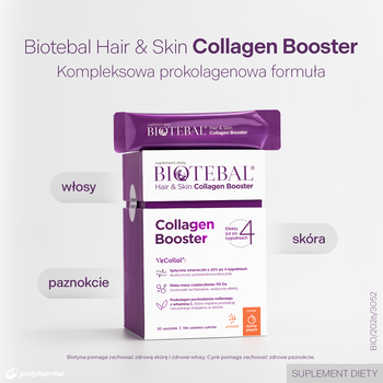 Biotebal Hair & Skin Collagen Booster, saszetki z proszkiem, Sunny Peach, 8 g x 30 szt.