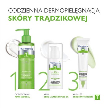 Pharmaceris T Sebo-Almond Peel 5%, krem z 5% kwasem migdałowym, na noc, I stopień złuszczania, 50 ml