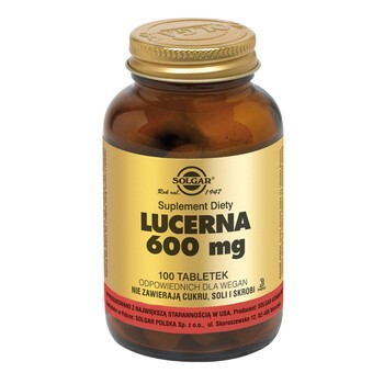 Solgar Lucerna, 600 mg, tabletki, 100 szt.