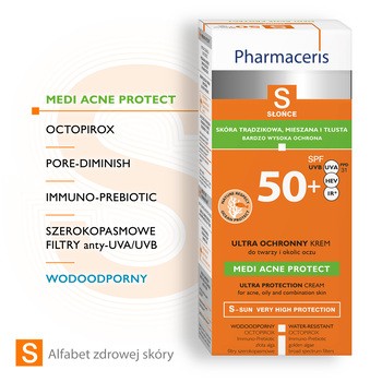 Pharmaceris S Medi Acne Protect, ultra ochronny krem do twarzy i okolic oczu SPF 50+, 50 ml