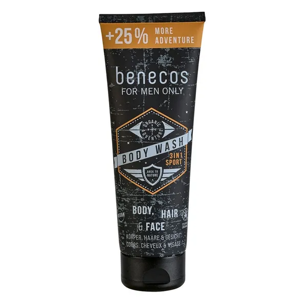 Гель для душа Benecos For Men Only Sport, 3 в 1 для тела, лица и волос, 250 мл