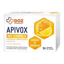 DOZ PRODUCT Apivox na gardło z miodem i propolisem, pastylki do ssania, 24 szt.