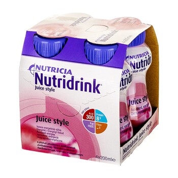 Nutridrink Juice style, preparat odżywczy o smaku truskawkowym, 4 x 200 ml