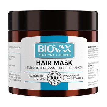 Biovax Keratyna + Jedwab, intensywnie regenerująca maseczka do włosów, 250 ml
